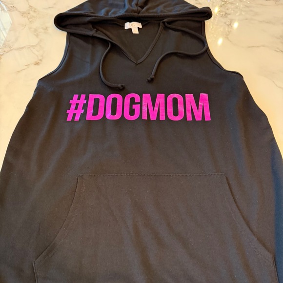Charming Charlie Womens Dog Mom Sleeveless Hoodie Black Pink Tank Top Large L - Picture 2 of 10